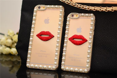 (lèvre rouge mignonne de diamant DIY) poche de cas de téléphone portable de pouce Iphone6 4,7 5S